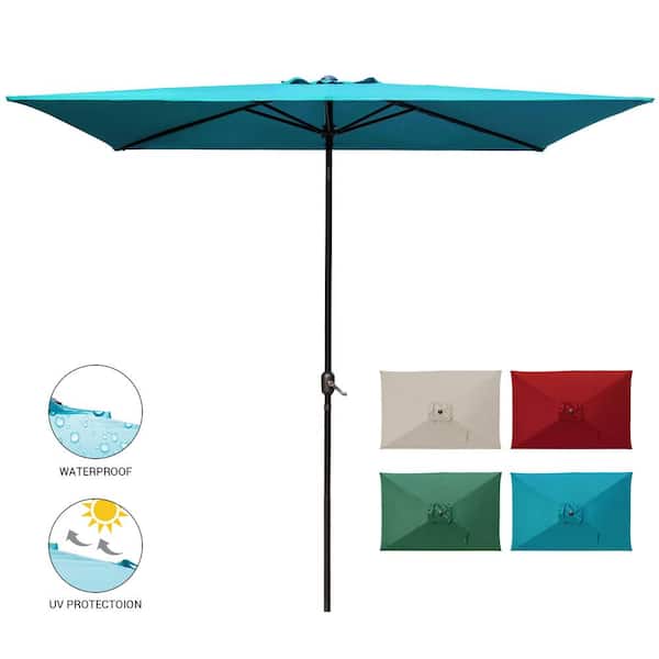 LAUREL CANYON 10 ft. x 6.5 ft. Rectangular Market Outdoor Patio Umbrella Table with Push Button Tilt and Crank in Turquoise