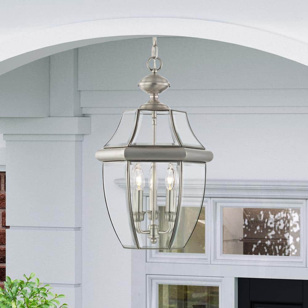 Monterey Brushed Nickel 3-Light Outdoor Pendant Lantern