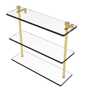 Foxtrot Collection 16 in. Triple Tiered Glass Shelf in Unlacquered Brass
