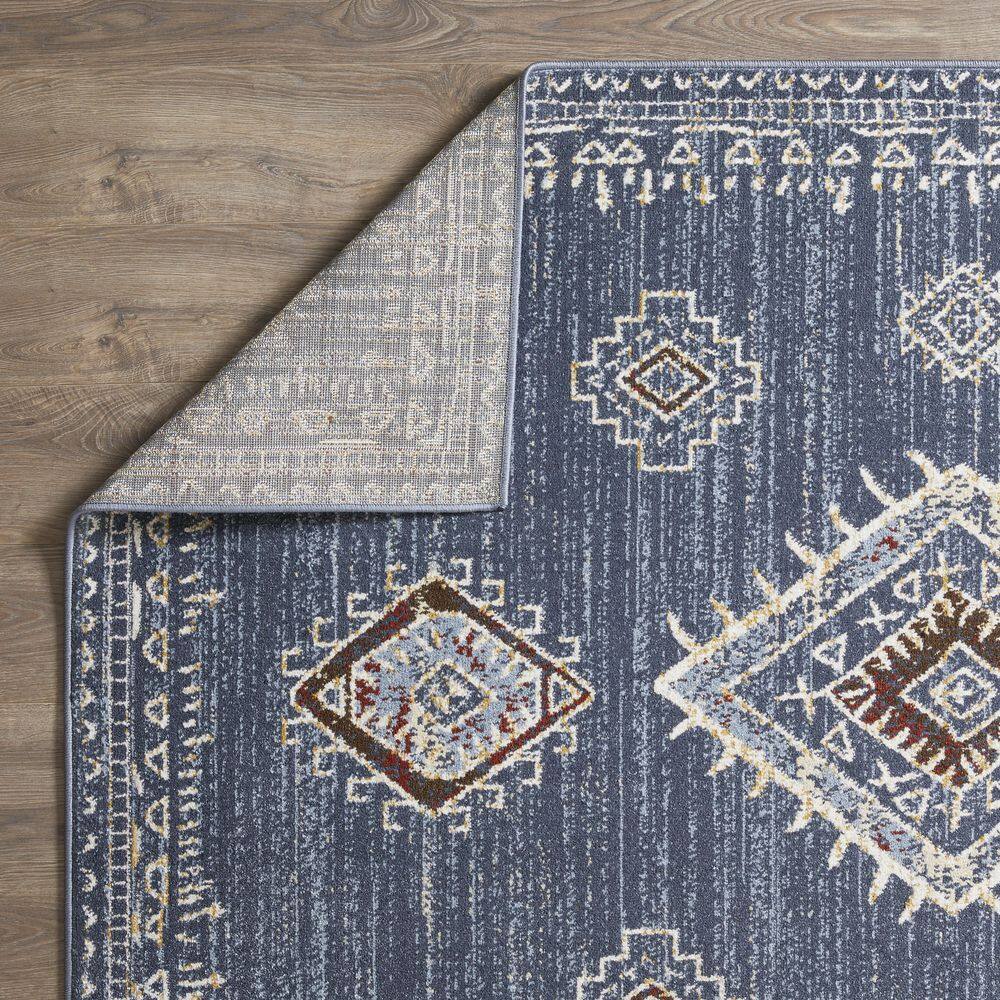 Blue Southwestern 5' x 7' Stain-Resistant Synthetic Area Rug