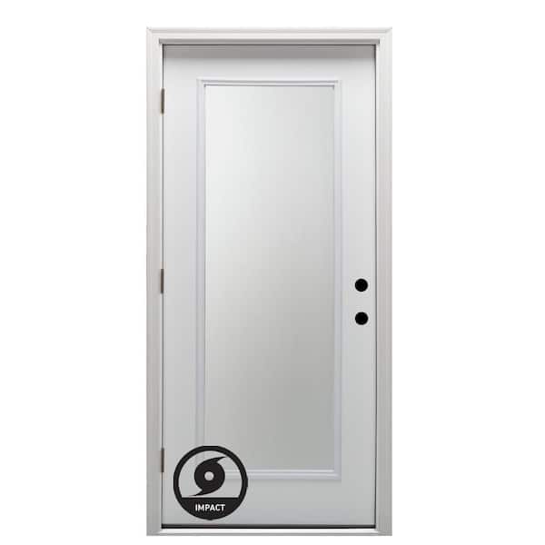 MMI DOOR 32 in. x 80 in. Severe Weather Right-Hand Low-E Impact Glass Full Lite Clear Primed Fiberglass Prehung Front Door