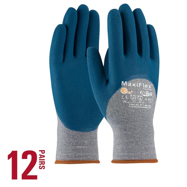 ATG MaxiFlex Comfort Unisex X-Large Blue/Gray Nitrile Coated Nylon Multi-Purpose Glove with Cotton Liner (12-Pack)