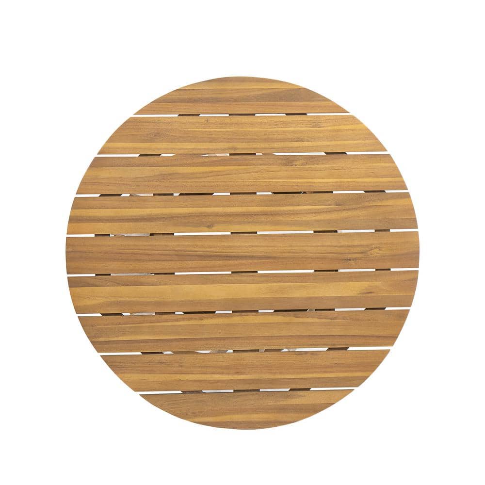 Teak Finish Round Acacia Wood Outdoor Dining Table