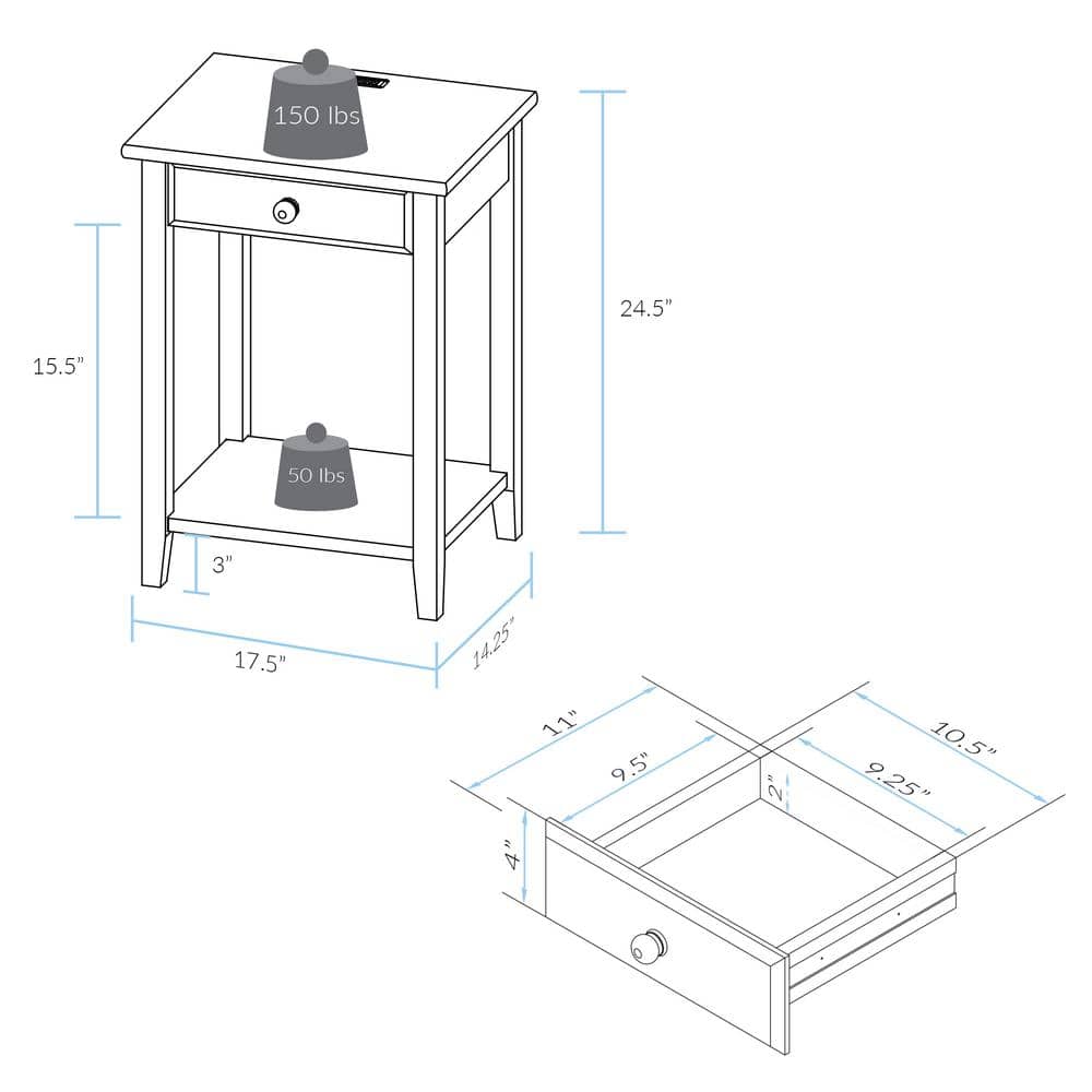 Warm Brown Solid Wood Nightstand with USB Charging Station