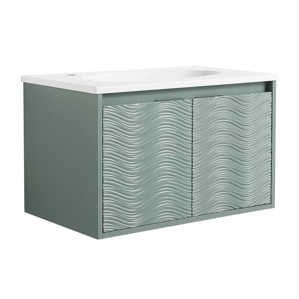 Unbranded 29.93 in. W x 18.18 in. D x 18.5 in. H Single Sink Wall Mounted Bath Vanity in Green with White Resin Top