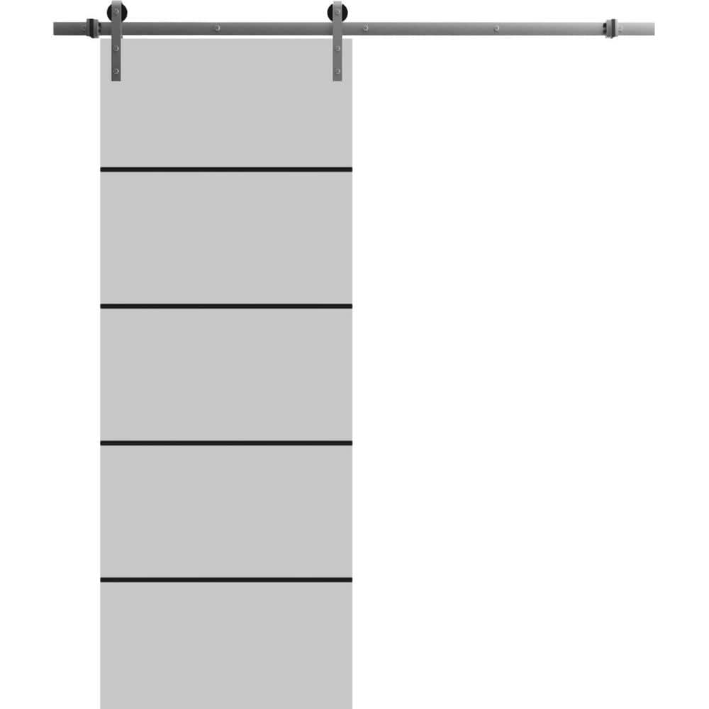 Assembly Required 18 in. x 96 in. 1-Panel Matte Grey Solid Wood with Honeycomb Sliding Barn Door with Hardware Kit price history on PriceWatchPro