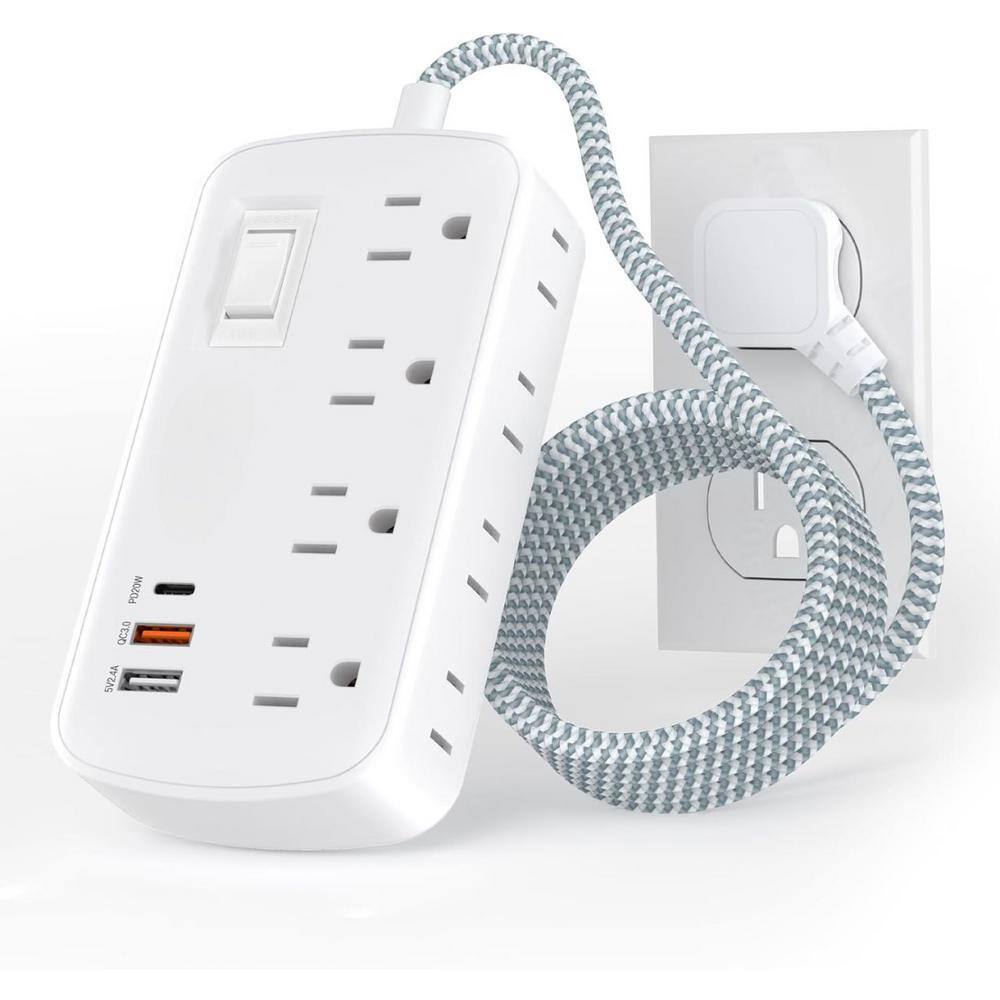 8-Outlet Power Strip Surge Protector with 5 ft. Cord Flat Length, 4 USB Por
