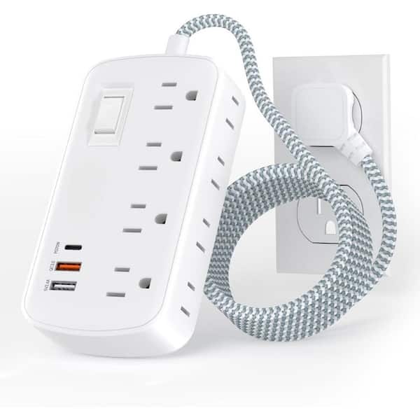 8-Outlet Power Strip Surge Protector with 5 ft. Cord Flat Length, 4 USB Port and 1080 Joules-20-Watt in White
