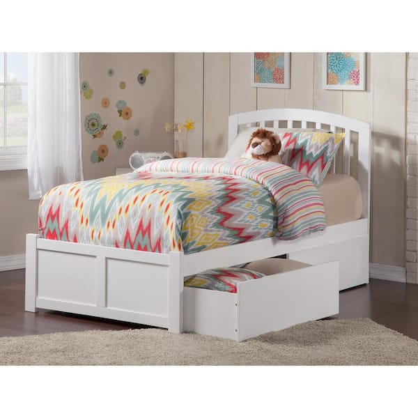 AFI Richmond White Twin Solid Wood Storage Platform Bed with Flat Panel Foot Board and 2 Bed Drawers