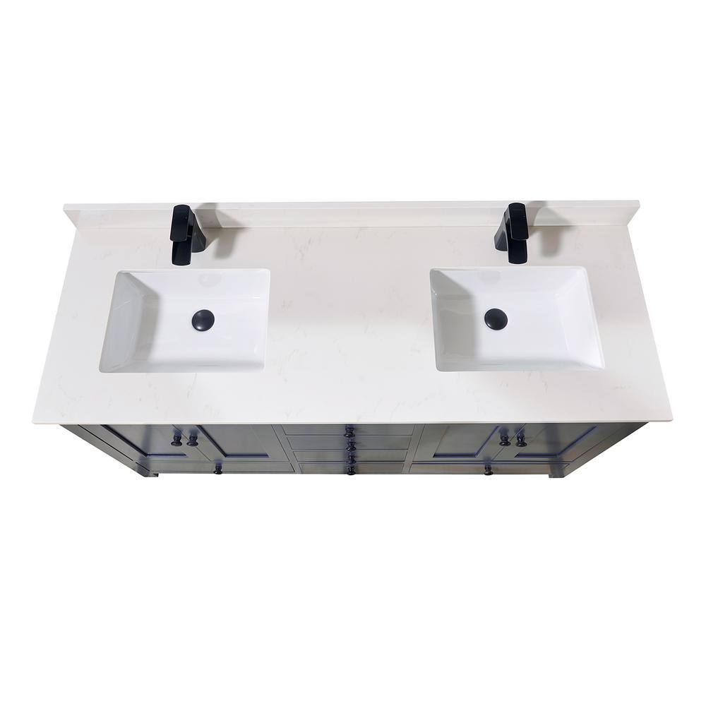 Milano White Composite Stone Double Vanity Top with Sink, 61 in.