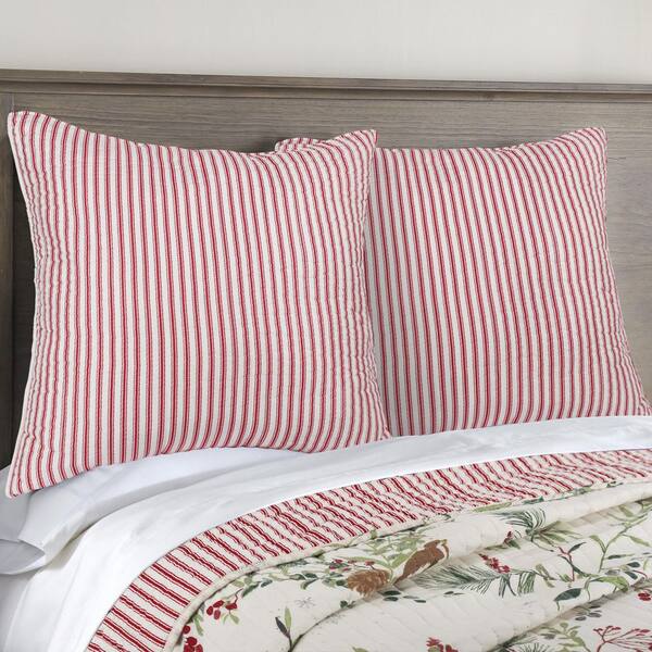 LEVTEX HOME Winterberry Forest Red Striped Quilted Microfiber Euro