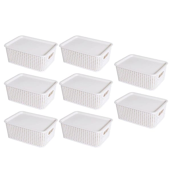 White 10.2 in. x 4 in. Plastic Decorative Basket Set of 8 with