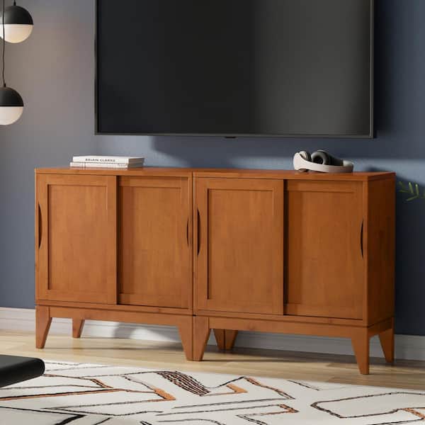 Harper Solid Wood 30 in. Storage Cabinet in Teak Brown (Set of 2)