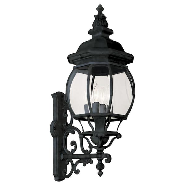 Bel Air Lighting Francisco 29.5 in. 4-Light Black Coach Outdoor Wall Light Fixture with Clear Glass