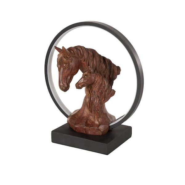 Litton Lane 13 in. Copper Resin Family Horse Task & Reading Table Lamp with Circle and Square Base
