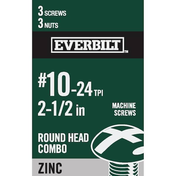 Everbilt #10-24 x 2-1/2 in. Combo Round Head Zinc Plated Machine Screw (3-Pack)