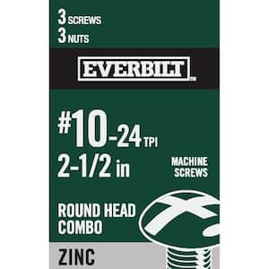#10-24 x 2-1/2 in. Zinc Plated Combo Round Head Machine Screw (3-Pack)