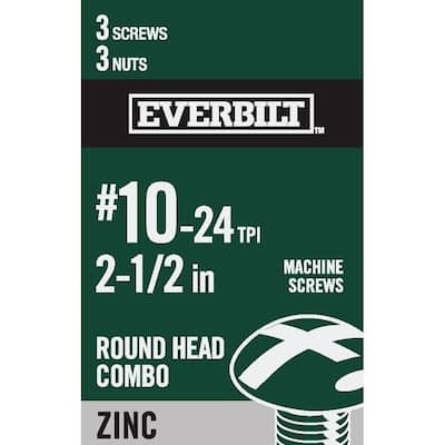 #10-24 x 2-1/2 in. Zinc Plated Combo Round Head Machine Screw (3-Pack)