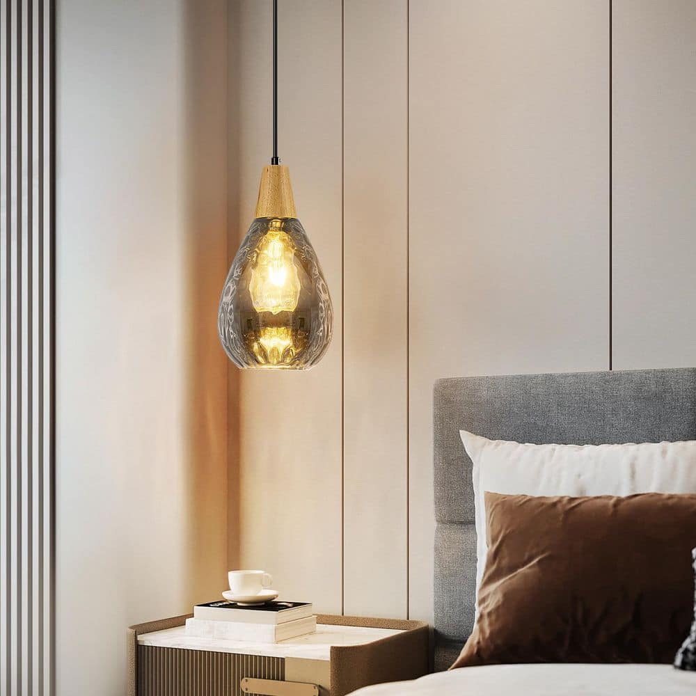 Home Lighting 60-Watt 1-Light Smoky Gray Glass Modern Pendant Lights Hammered Glass Fixtures for Kitchen Bedroom(1-Pack) price history on PriceWatchPro