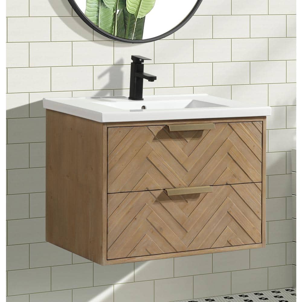 Carlsbad 30" Weathered Fir Floating Bathroom Vanity with Ceramic Top