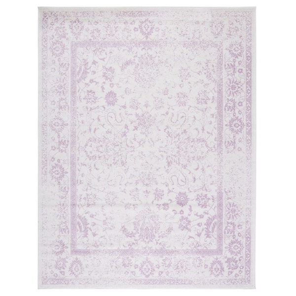 Adirondack Ivory/Lavender 10 ft. x 14 ft. Border Distressed Area Rug