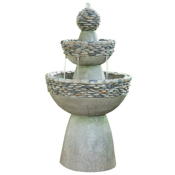 Teamson Home 36.5 in. Outdoor 3-Tier Stone Gray Tiered Water Fountain