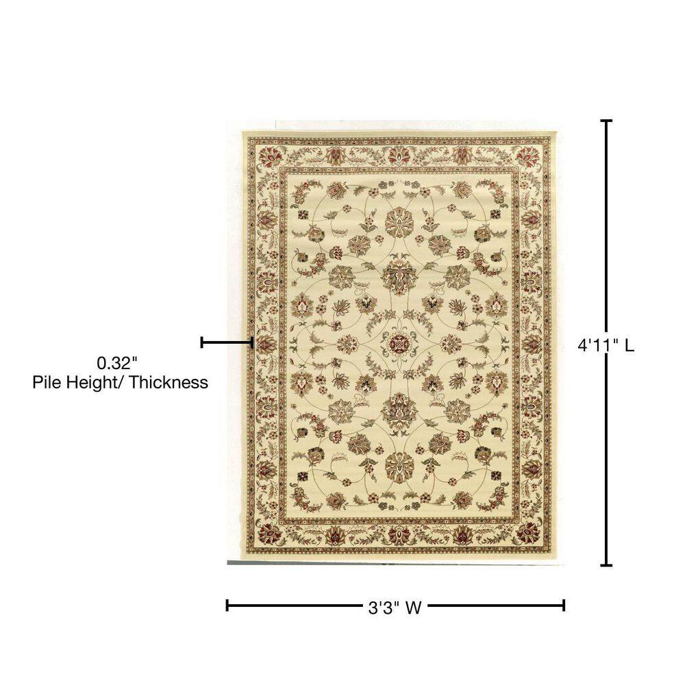Ivory Traditional Floral Rectangular Area Rug, 3' 3" x 4' 11"