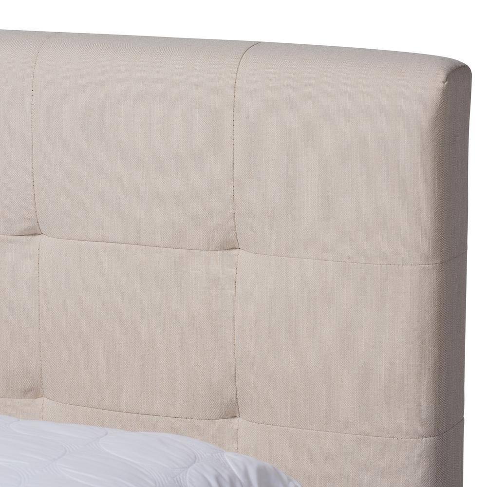 Maren Mid-Century Beige Fabric Queen Platform Bed with Nightstands