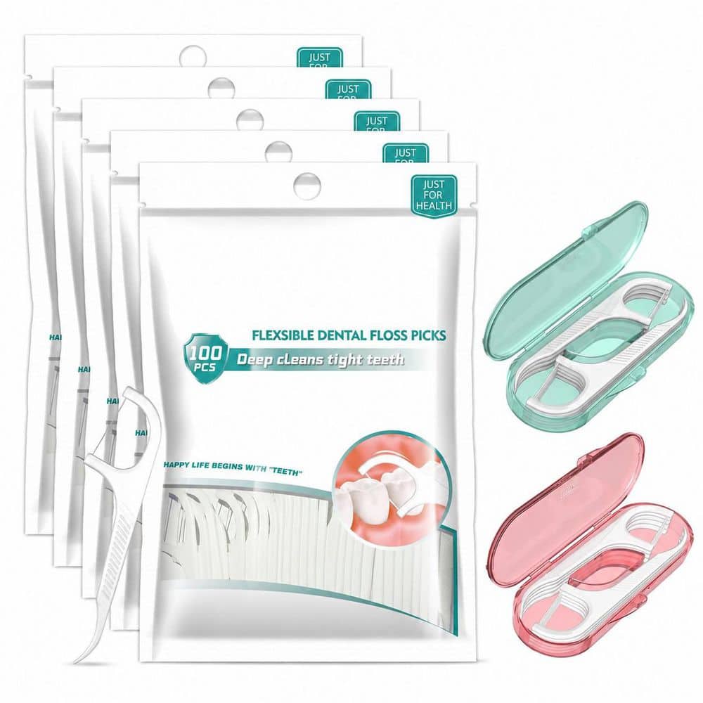 520-Count Dental Floss Picks Refill Kit with 2 Carrying Cases for Tight Teeth Cleaning