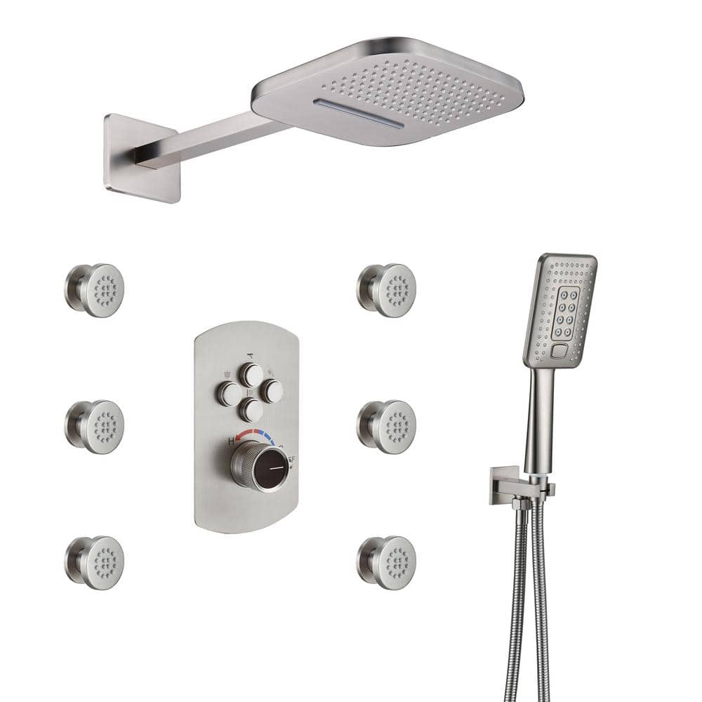 7-Spray Wall Mount Dual Fixed and Handheld Shower Head Multi-Function Shower System with 6 Body Jets in Brushed Nickel price history on PriceWatchPro