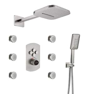 4-Spray 22 in. Wall Mount Dual Shower Heads and Handheld Shower Head with 1.8 GPM 6-Body Spray in Brushed Nickel