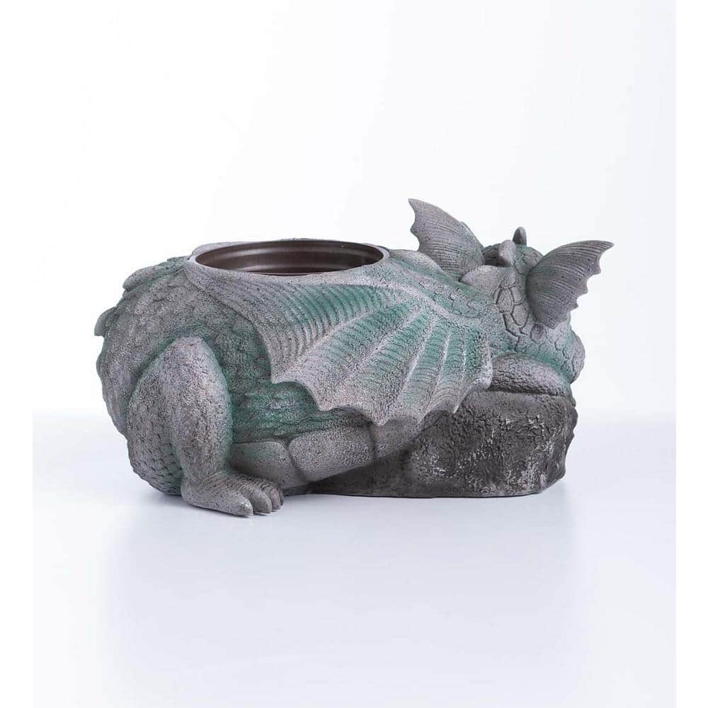 Gray Resin Sleeping Baby Dragon Indoor/Outdoor Planter Statue