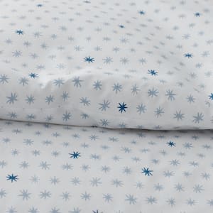 Company Kids Ditsy Stars Blue Queen Organic Cotton Percale Duvet Cover Set