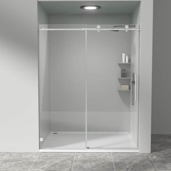 56-60" W x 74" H Frameless Single Sliding Shower Door in Chrome with 5/16" Clear Glass Tempered Soft-Close Easy Install