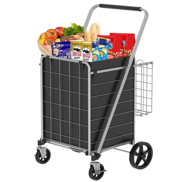 Avex 340 lb. Capacity Hand Truck Foldable Shopping Cart with Double Basket and 360° Rolling Swivel Wheels