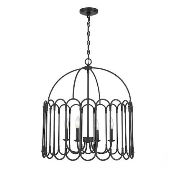 TUXEDO PARK LIGHTING 24 in. W x 26 in. H 4-Light Matte Black Statement Pendant Light