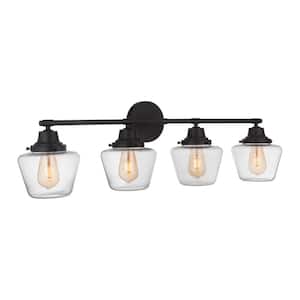 Essex 38 in. 4-Light Flat Black Finish Vanity Light with Clear Glass