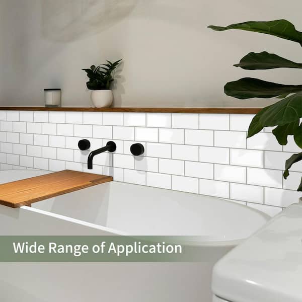 White Peel and Stick Backsplash Tiles 12 in. x 10 in. Self-Adhesive Vinyl Wall Tile for Kitchen, Bathroom, RV (10-Pack)