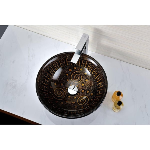 Opus Series 17 in. Bathroom Vessel Sink with Scratch-Tough and Stain-Resistant Surface in Lustrous Brown Glass