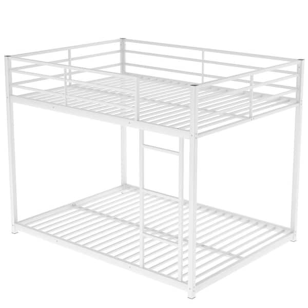 ANBAZAR White Full Over Full Metal Bunk Bed Low Floor Bunk Bed with Ladder for Kids Bunk Bed with Steel Frame