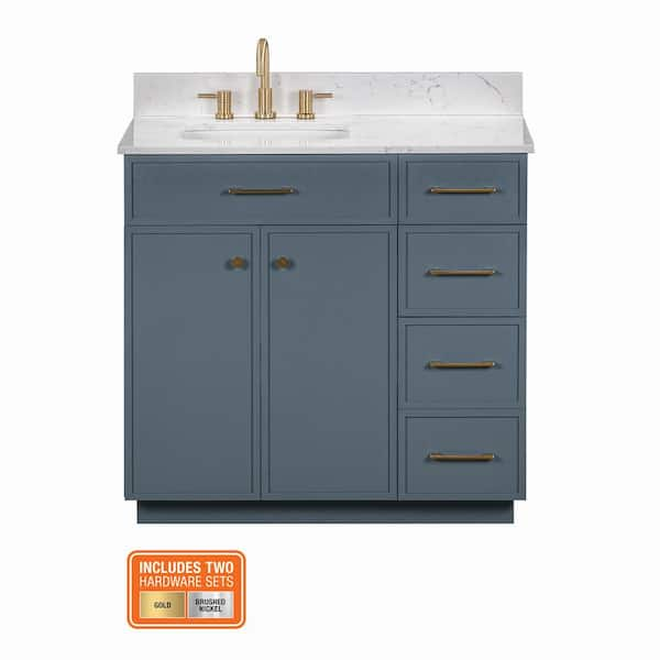 Marcote 36 in. Single Sink Freestanding Slate Blue Bath Vanity with Venato Engineered Stone Top (Assembled)