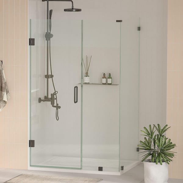 Nirvana 40 in. W x 36 in. L x 80 in. H Pivot Frameless Corner Shower Enclosure in Matte Black with 3/8 in. Clear Glass