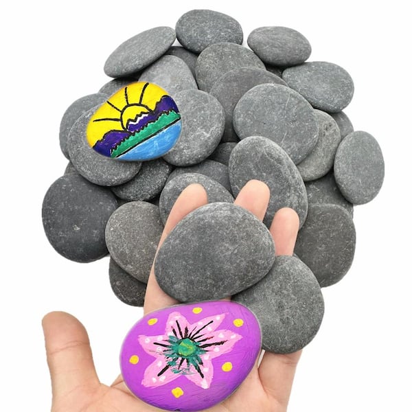 100 PCS Flat Smooth River Rocks for Painting, 1.5 to 2.2 in., Natural Black Stones for Crafts and Decor