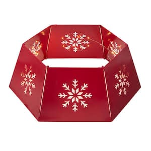26 in. D Red Hexagonal Metal Cutout Snowflake Tree Collar with Light String (KD)