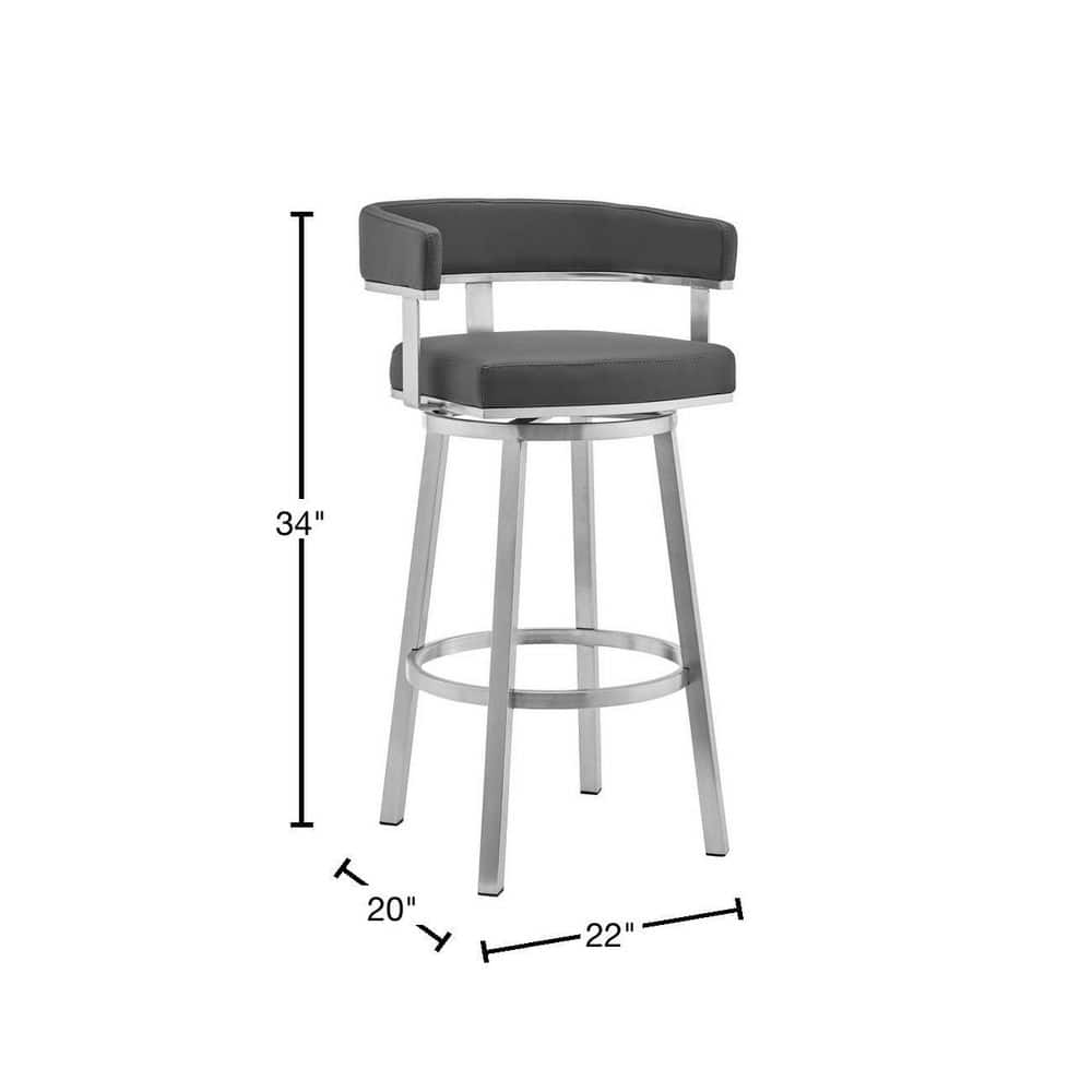 Gray Faux Leather Swivel Bar Stool with Stainless Steel Frame