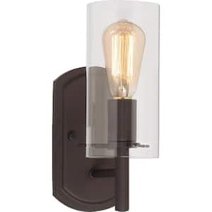 Regina 1-Light 4.25 in. Antique Bronze Indoor Bathroom Vanity Wall Sconce or Wall Mount with Clear Glass Cylinder Shade