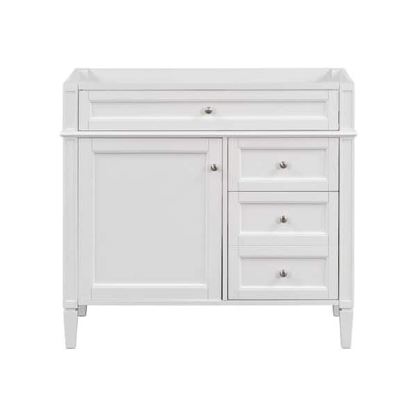 36 in. Solid Wood Frame Bath Vanity Cabinet without Top Sink in White with 2 Drawers and a Tip-Out Drawer