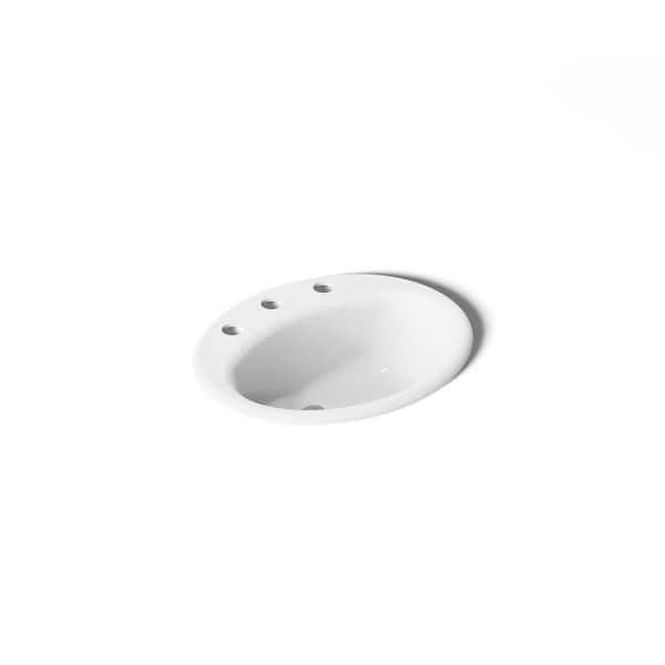 Farmington 19 in. Oval Drop-in Cast Iron Bathroom Sink in White with Overflow Drain