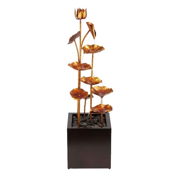 43 in. Tall Outdoor Cascading Leaves Metal Fountain, Copper Color