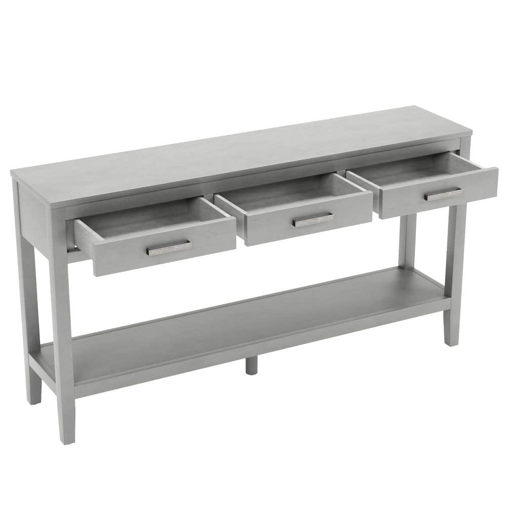 59.1 in. W Gray Rectangle MDF Console Table with 3 Drawers, Bottom Shelf price history on PriceWatchPro